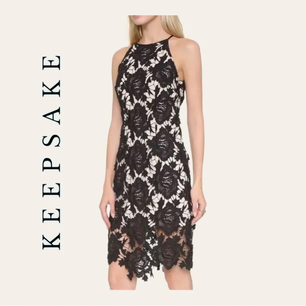 1195. KEEPSAKE TRUE LOVE BLACK LACE COCKTAIL MIDI DRESS SIZE X-SMALL‎ ZIPPER